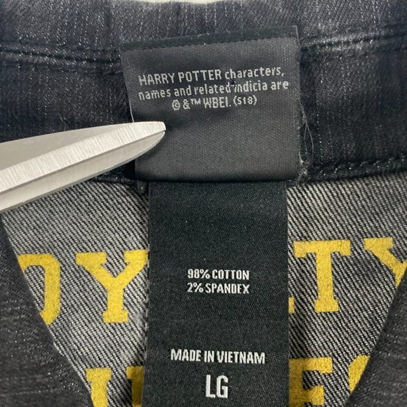 Harry Potter Hufflepuff Denim Jean Jacket Womens Large Black Cotton Stretch - Picture 8 of 14